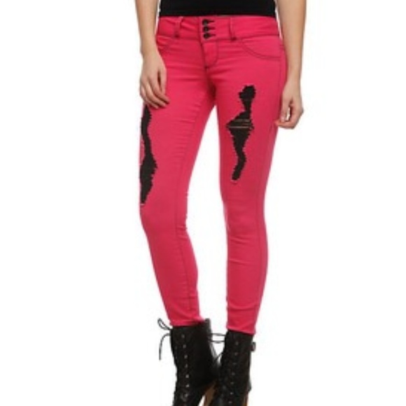 neon pink ripped jeans